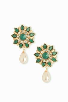 Green Stonework Studs Earrings