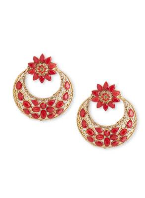 Red Stone Chandbali Bollywood Style Earrings 1