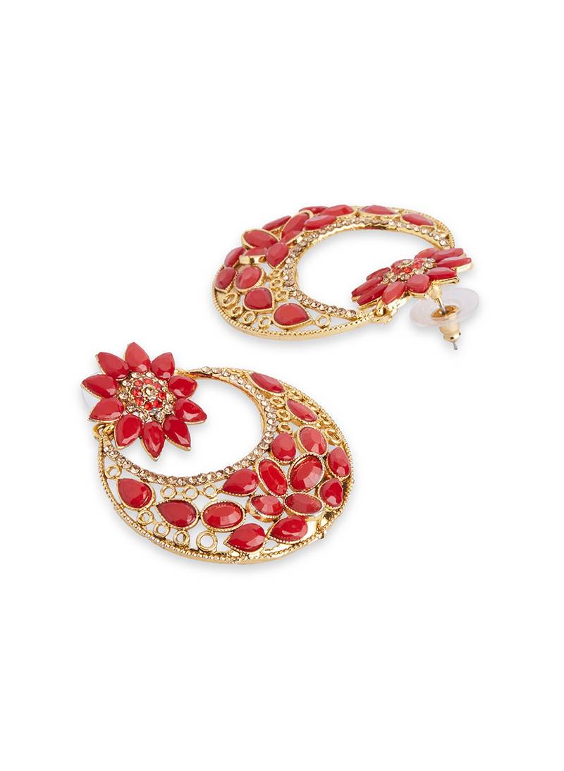 Red Stone Chandbali Bollywood Style Earrings