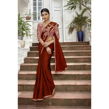 Maroon plain chiffon saree with blouse 1