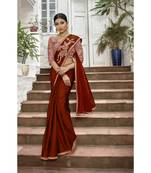 Maroon plain chiffon saree with blouse