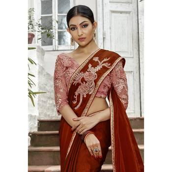 Maroon plain chiffon saree with blouse 2