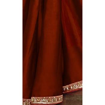 Maroon plain chiffon saree with blouse 3