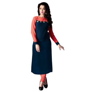 Women'S Blue Printed Georgette Ethnic Kurti 1