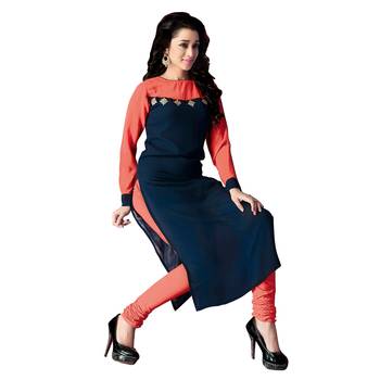 Women'S Blue Printed Georgette Ethnic Kurti 3