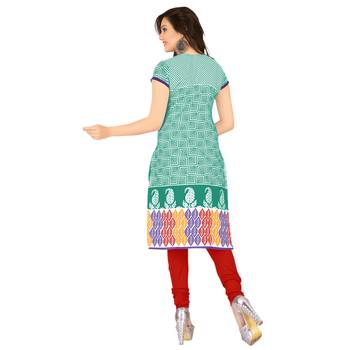 Women'S Green Printed Cotton Ethnic Kurti 2