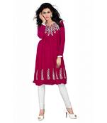 Women'S Red Embroidered Georgette Ethnic Kurti