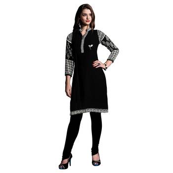 Women'S Black Printed Georgette Ethnic Kurti 1