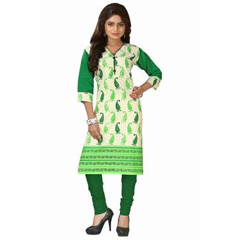 Women'S Green Printed Cotton Ethnic Kurti 1