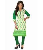 Women'S Green Printed Cotton Ethnic Kurti