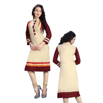 Women'S Beige Printed Cotton Ethnic Kurti 1