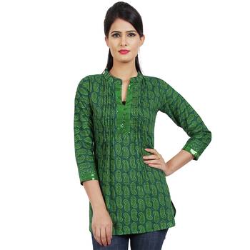 Women'S Green Printed Cotton Ethnic Kurti 1