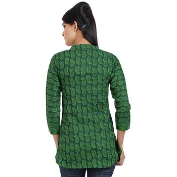 Women'S Green Printed Cotton Ethnic Kurti 2