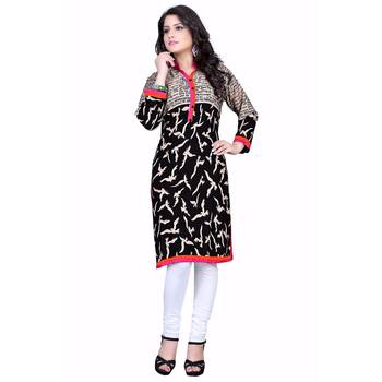 Women'S Black Printed Cotton Ethnic Kurti 1