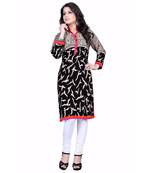 Women'S Black Printed Cotton Ethnic Kurti
