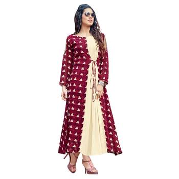 Women'S Magenta Printed Georgette Ethnic Kurti 1