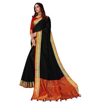 Black woven chanderi silk saree with blouse 1