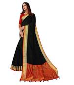 Black woven chanderi silk saree with blouse