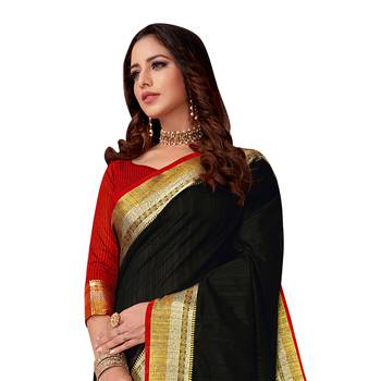 Black woven chanderi silk saree with blouse 2