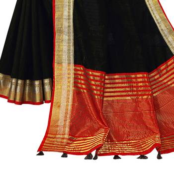Black woven chanderi silk saree with blouse 3