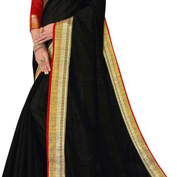 Black woven chanderi silk saree with blouse 4