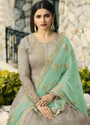 beige embroidered georgette semi stitched salwar with dupatta 2