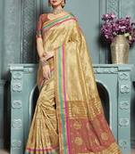 Beige Bamboo Silk Printed Saree