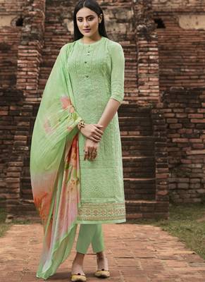 Green Embroidered Georgette Semi Stitched Salwar With Dupatta 1