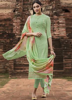 Green Embroidered Georgette Semi Stitched Salwar With Dupatta 2