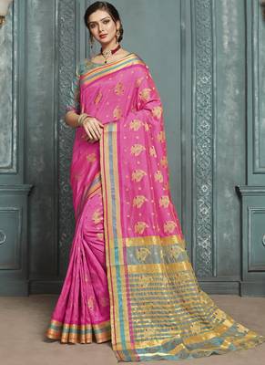Pink Bamboo Silk Printed Saree 1
