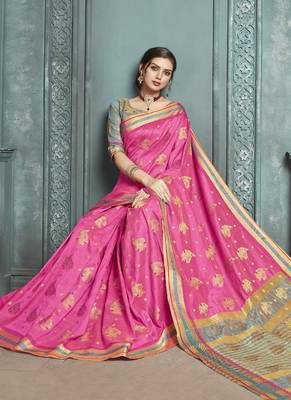 Pink Bamboo Silk Printed Saree 2