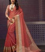 Peach Linen Slub Printed Saree
