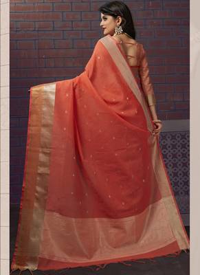 Peach Linen Slub Printed Saree 3