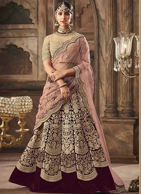 Maroon Falkn Velvet Bridal Lehenga 1