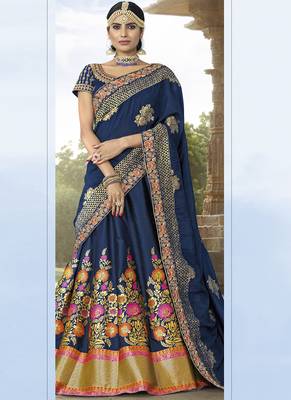 Blue Banarsi Jacquard Wedding Wear A Line Lehenga Choli 1