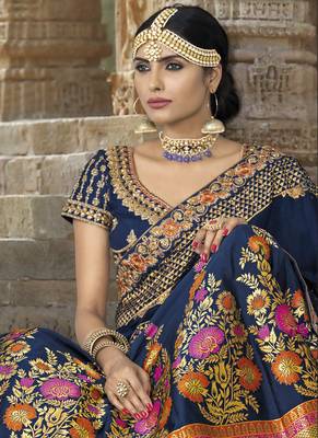 Blue Banarsi Jacquard Wedding Wear A Line Lehenga Choli 2