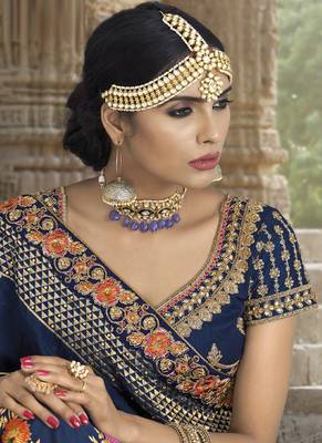 Blue Banarsi Jacquard Wedding Wear A Line Lehenga Choli 3