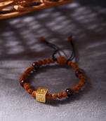 OM Engraved Golden Cube Mahadev Beaded Bracelet
