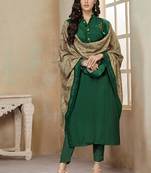 Green Embroidered Cotton Stitched Salwar With Dupatta