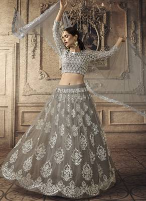 Grey Bridal Net Lehenga Choli 2