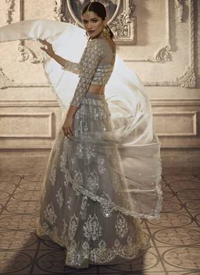 Grey Bridal Net Lehenga Choli 3