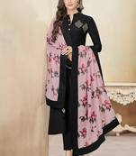 Black Embroidered Cotton Stitched Salwar With Dupatta