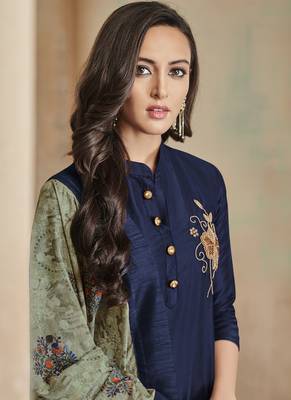 Blue Embroidered Cotton Stitched Salwar With Dupatta 2