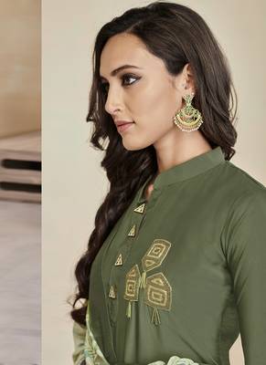 Olive Embroidered Cotton Stitched Salwar With Dupatta 3
