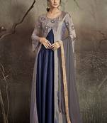 grey embroidered silk blend stitched salwar with dupatta