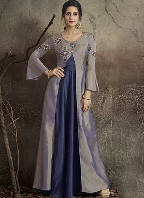 grey embroidered silk blend stitched salwar with dupatta 2