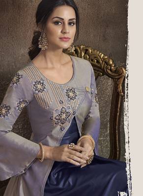 grey embroidered silk blend stitched salwar with dupatta 3