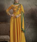 yellow embroidered silk blend stitched salwar with dupatta