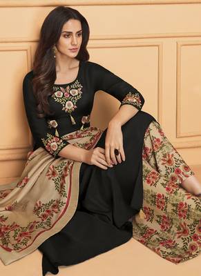 Black Embroidered Silk Blend Stitched Salwar With Dupatta 2