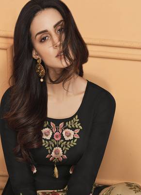 Black Embroidered Silk Blend Stitched Salwar With Dupatta 3